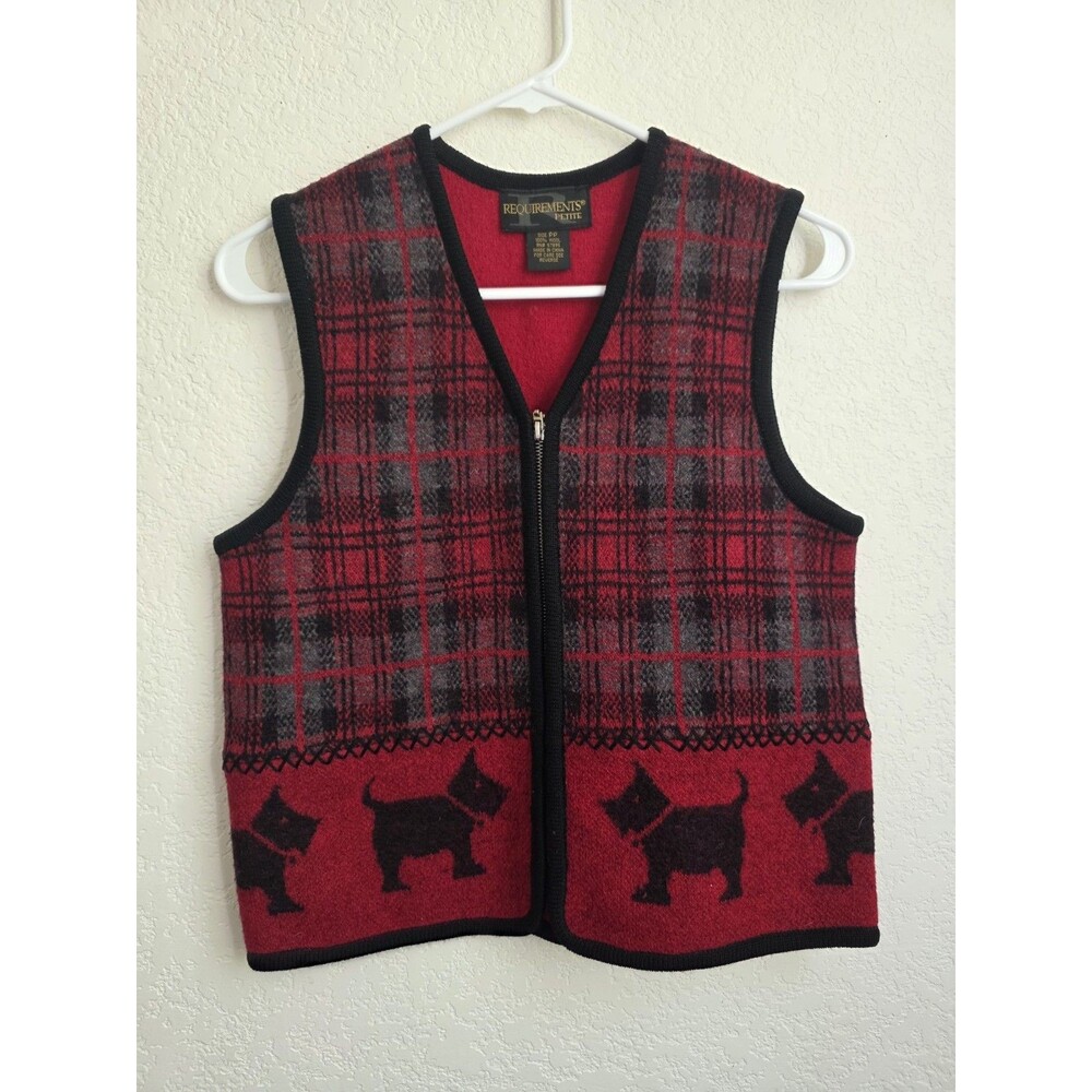 Vintage 90s Requirements Christmas Scottie Dog Sweater Vest Women Size Small